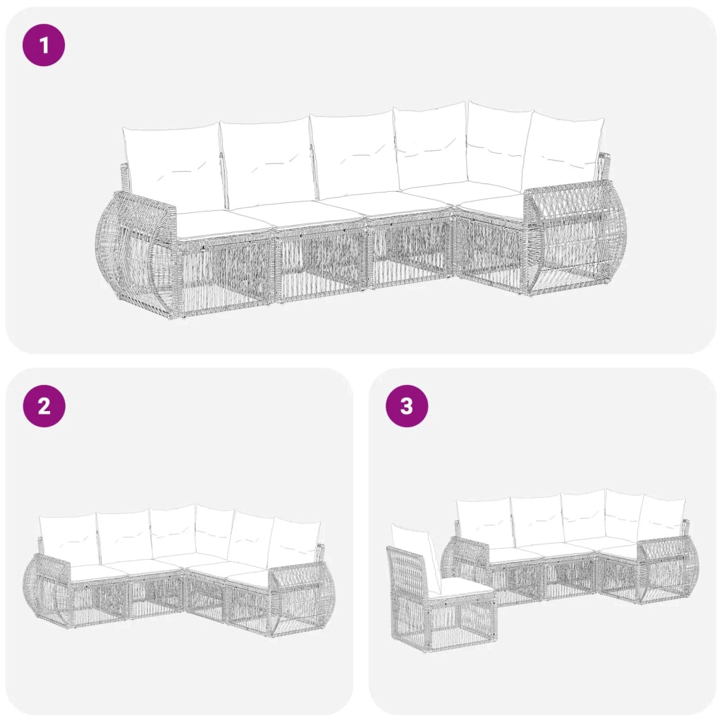 Set Divano da Giardino 5 pcs Nero e Bianco Crema polyrattan 3435415