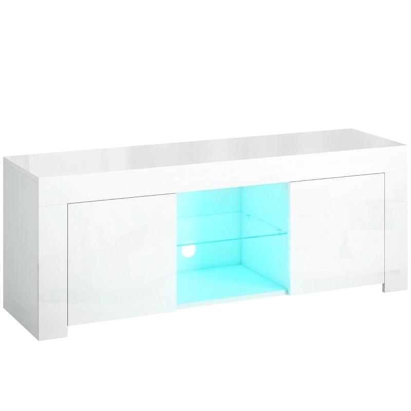 MOBILE TV LED 120x34x45 cm Bianco con ripiano in vetro