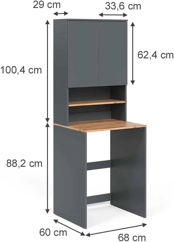 Mobile lavatrice Viktor, Antracite/quercia dorata, 68 x 88.2 cm 2 parti con ripiano, adatto per riporre detersivo e asciugamani