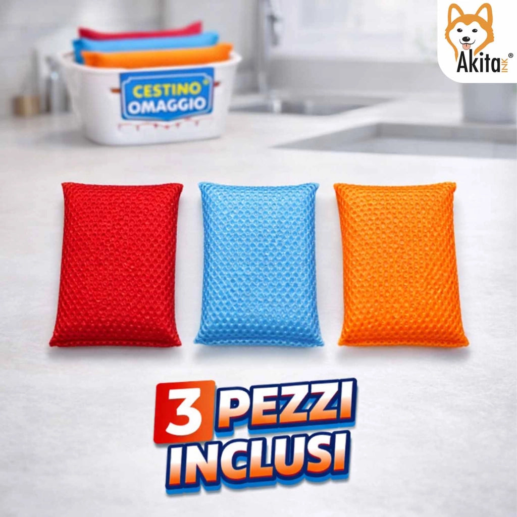 Akitaink Set 3 Spugne Multiuso con Cestino Omaggio