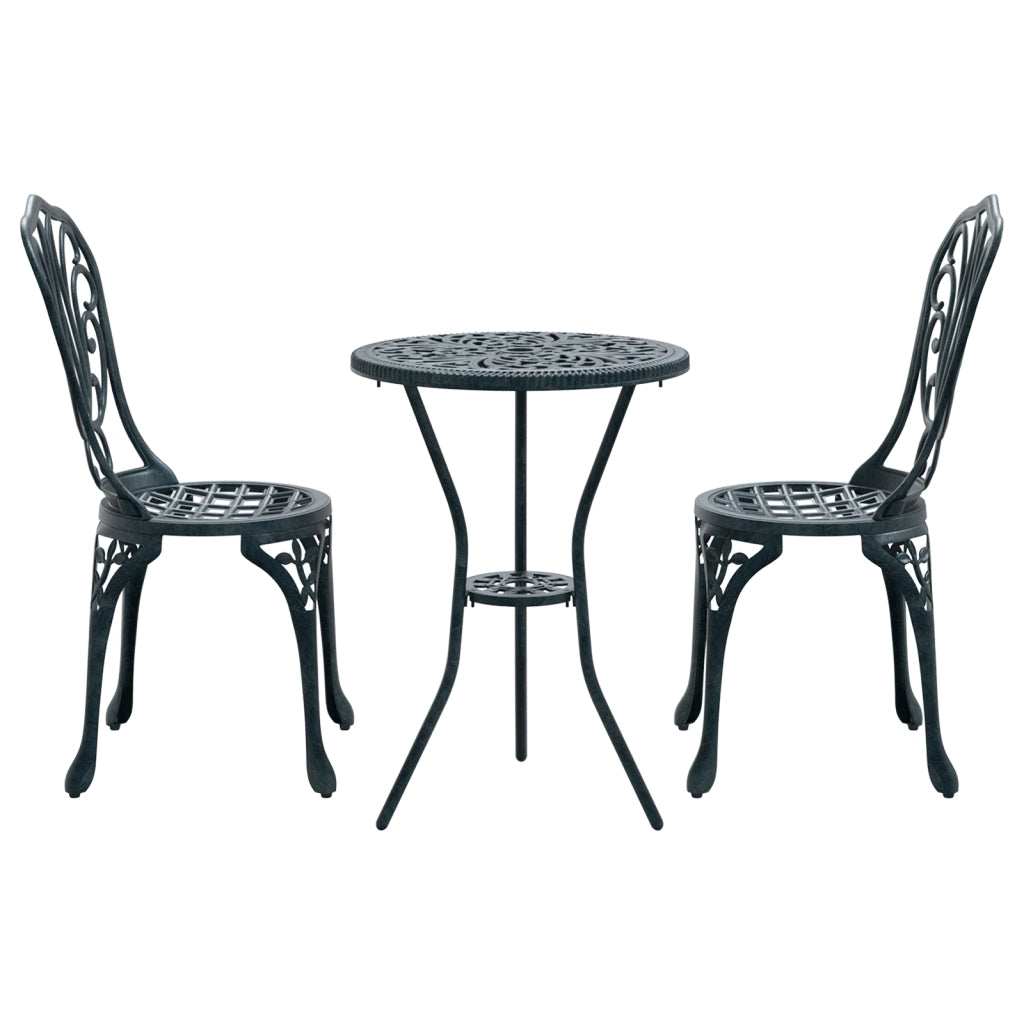 Set Bistro da Giardino 3 Pezzi Verde in Alluminio Pressofuso