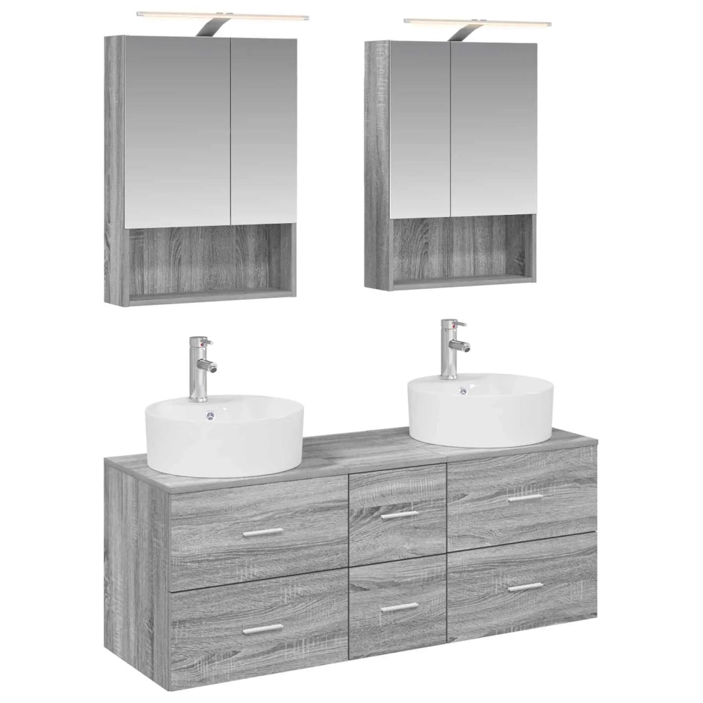 Set di mobili per il bagno 5 pcs Sonoma grigio 3406924