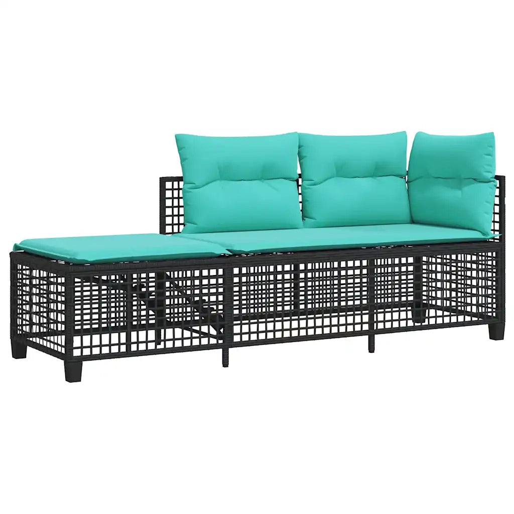 Set divano angolare da giardino a 3 pz con Cuscini in Polyrattan Nero 365452