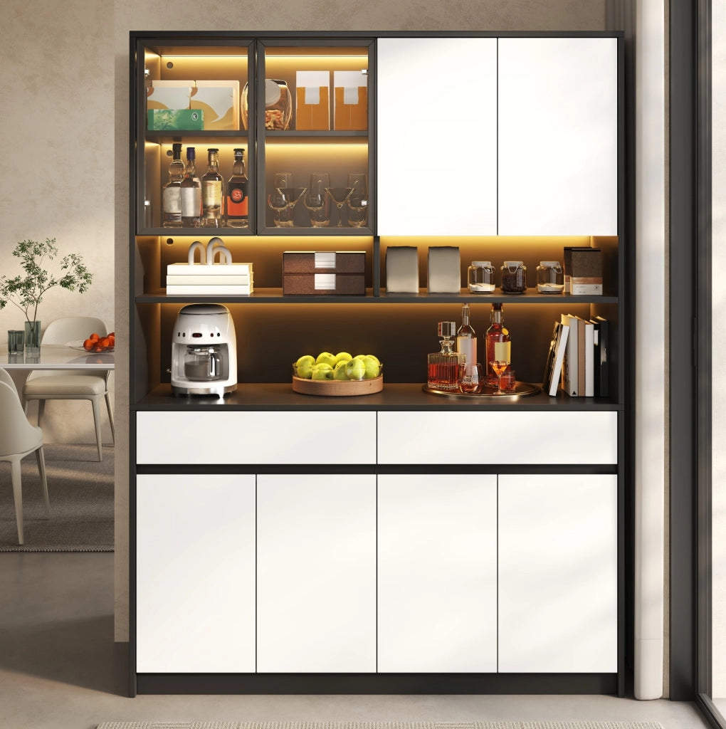 Credenza alta con LED; 120x38x160 cm; in MDF; nero e bianco