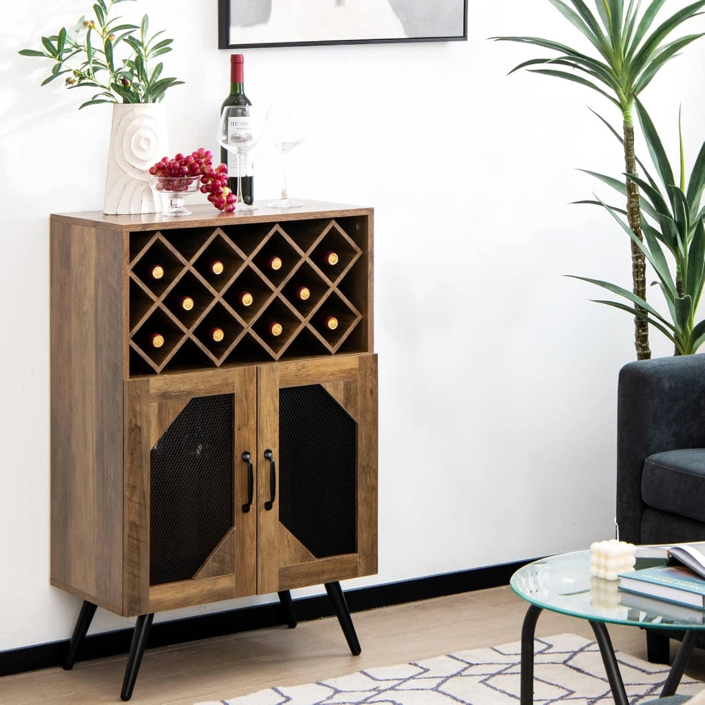 Cantinetta Porta Bottiglie da Vino 3 Scaffali Spazio per 10 Bottiglie, Credenza per Sala da Pranzo, Soggiorno, Cucina, 60x35x95 cm, Marrone