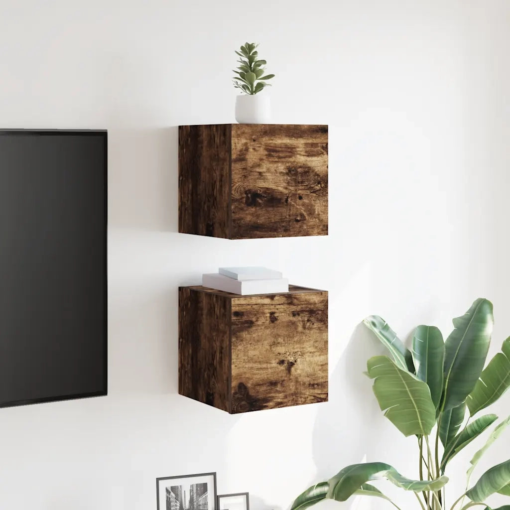 Armadietti TV Montati a Parete 2pz Rovere Fumo 30,5x30x30 cm