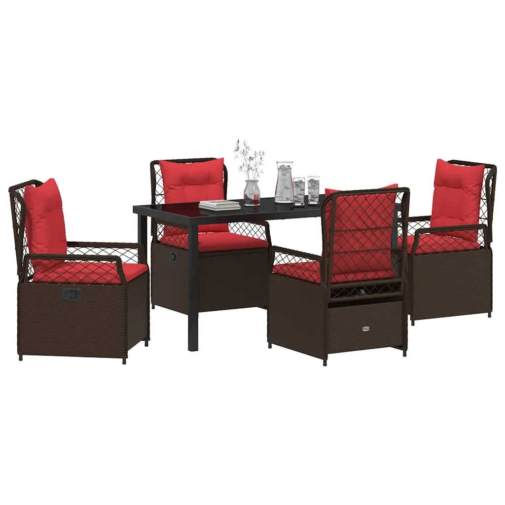 Set da Pranzo per Giardino 5 pcs Marrone polyrattan