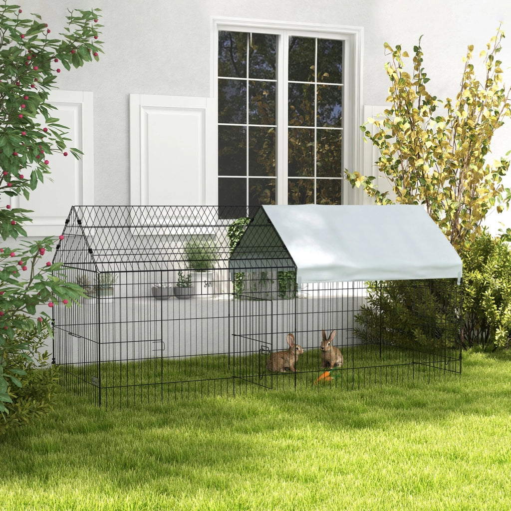 Gabbia per Conigli 220x85x103 cm a Casetta con Copertura in Tessuto e Struttura in Acciaio Argento