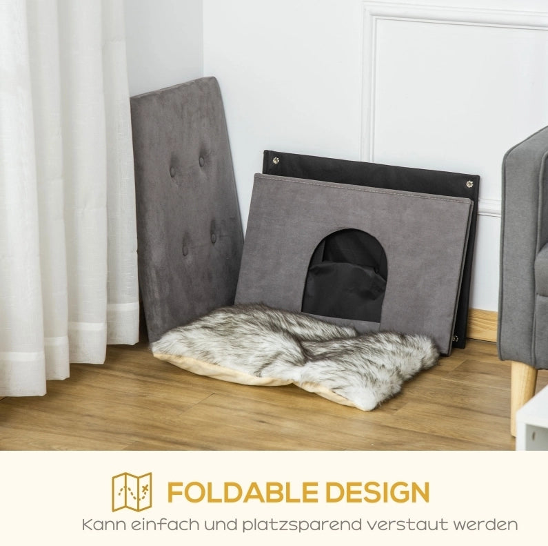 Pouf per gatti 2 in 1 con cuccia imbottita grigia