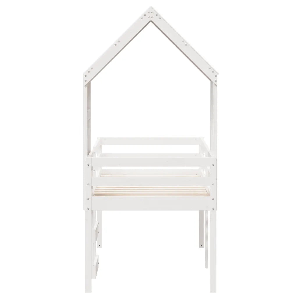Letto a Soppalco con Tetto Bianco 90x200 cm in Legno di Pino 3282014
