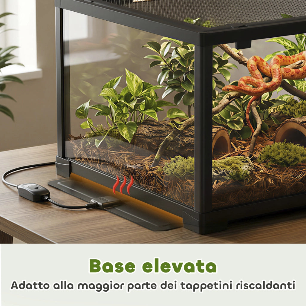 Rettilario Rialzato 60x45x32 cm con Doppia Serratura e Pareti in Vetro Nero