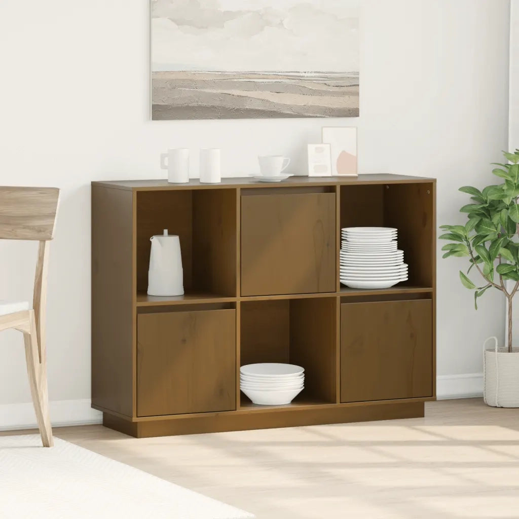 Credenza | Madia | Buffet da pranzo | Armadio da pranzo Marrone Ambrato 110,5x35x80 cm Legno Massello di Pino