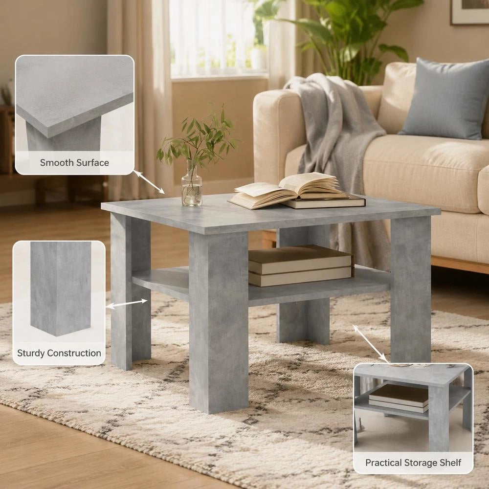 Coffee Table Concrete Grey 60x60x42 Cm Wood Material