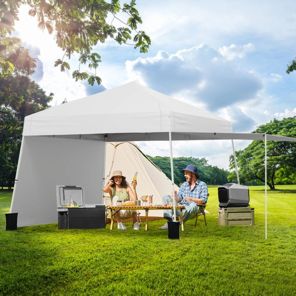 Tenda gazebo con pareti laterali convertibili in tenda da sole, Rifugio solare da esterno pieghevole Bianco-Gazebo