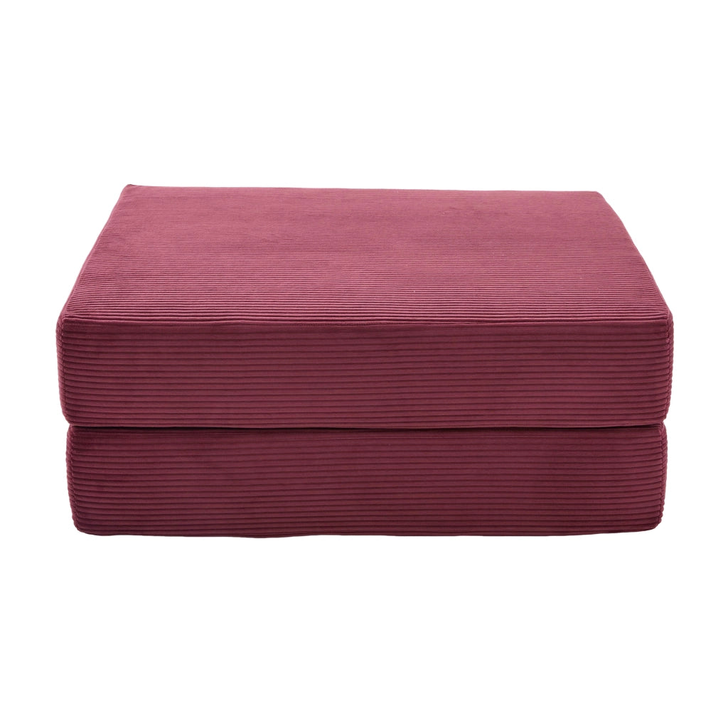 Repose-pied Convertibile con Funzione Letto, in Ciniglia a Coste, Rosso Vino