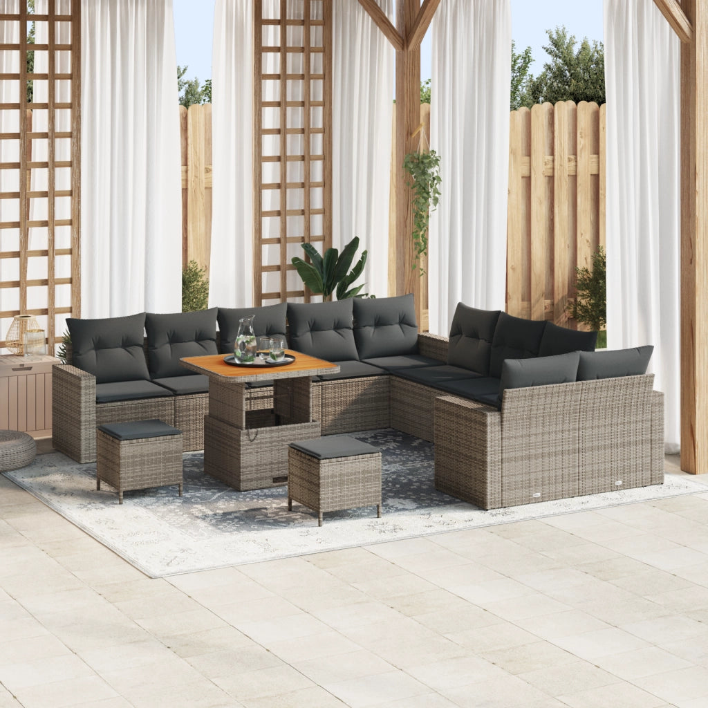 Set di divani da giardino con cuscini  13 pezzi grigio rattan poliestere acacia