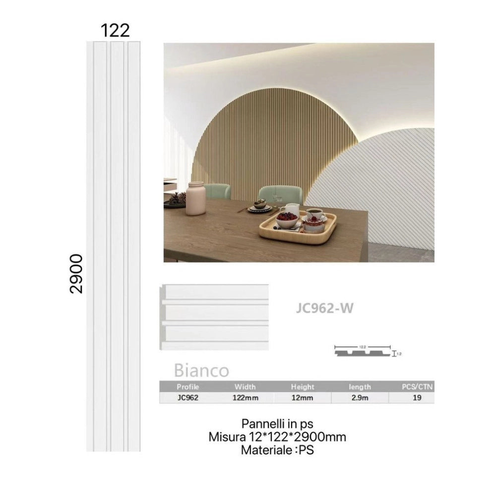 Trade Shop - Pannello Decorativo 3d Bianco 122x290 Cm Effetto Doghe Verticali In Ps -