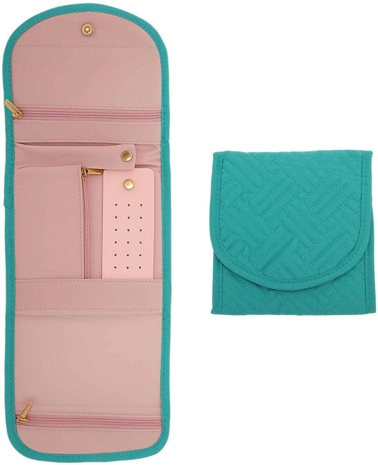 Organizzatore di accessori per la strada - Custodia per gioielli - Porta anelli/pannello per orecchini - Tasca con cerniera - Resistentente all'umidità - Protezione contro graffi - Porta gioielli in pelle