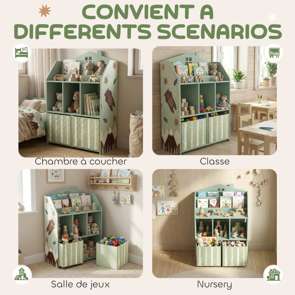 Libreria bambini ¨C zephmum ¨C legno, multistrato, verde, con cassetti