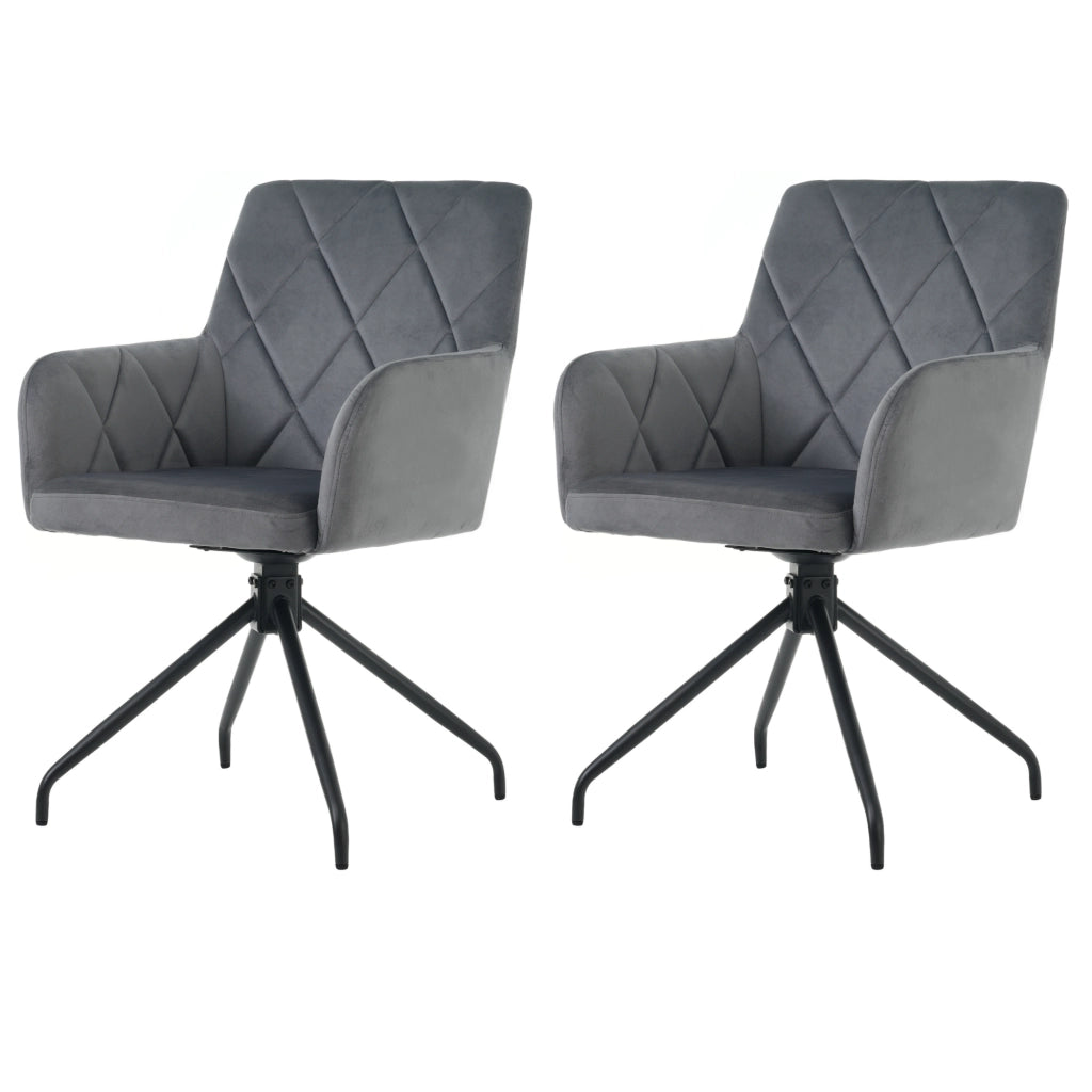 Set 2 Sedie da Pranzo Girevoli 360¡ã Imbottite ¨C MINIMAL ¨C Velluto Antracite, Gambe in Metallo