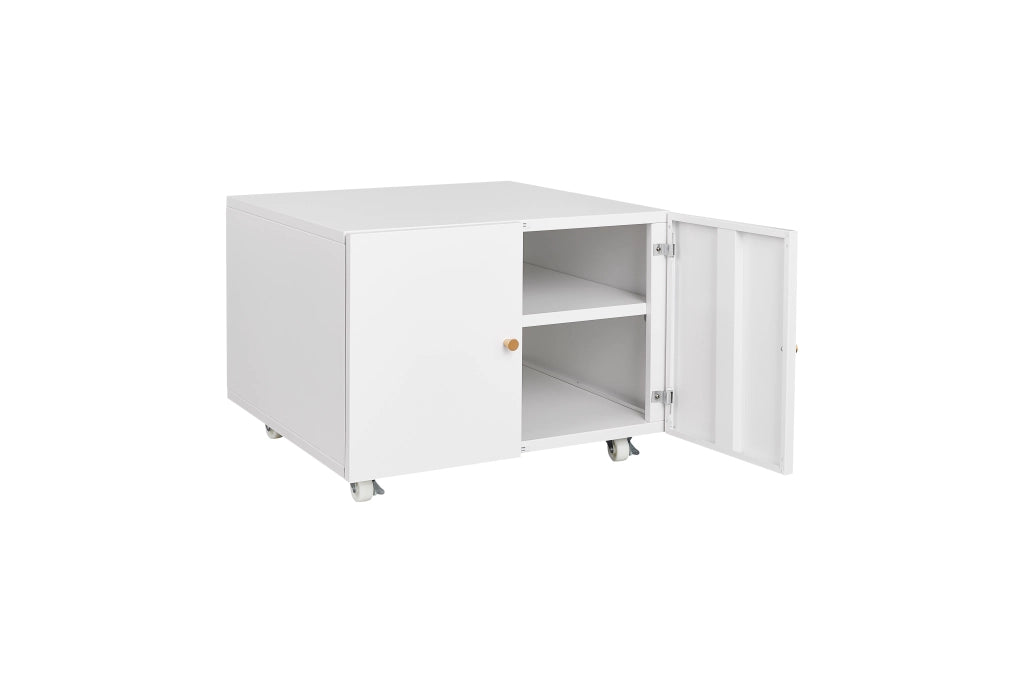 Mobile Porta Stampante con Ruote ¨C MINIMAL ¨C Bianco, Metallo, Ante e Ripiani Regolabili