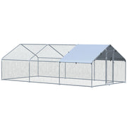 EasyComfort Pollaio per Galline da Esterno in Metallo con Copertura in Tessuto Oxford, 600x303.5x195 cm, Argento