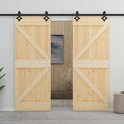 Porta scorrevole 2 pcs Naturale e Nero Legno Massello di Pino