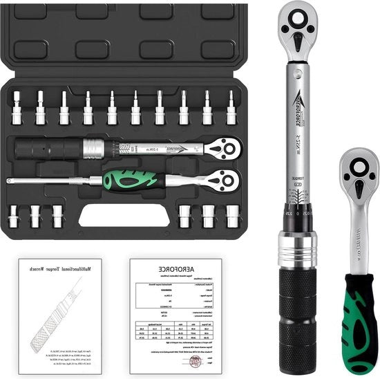 Set di chiavi per bicicletta 1/4 pollice 19 pezzi (50-250 Nm) con doppia rotazione regolabile