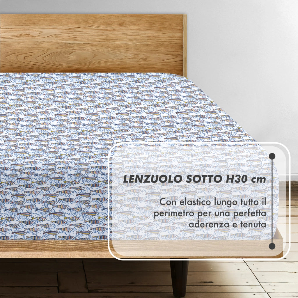 Completo Letto Matrimoniale No Stiro Set Lenzuola In Morbida Microfibra Anallergica Lenzuolo Sotto Con Angoli Elastici Fino 30 Cm, Lenzuolo Teso Sopra 2 Federe Prodotto Italiano  Fisher