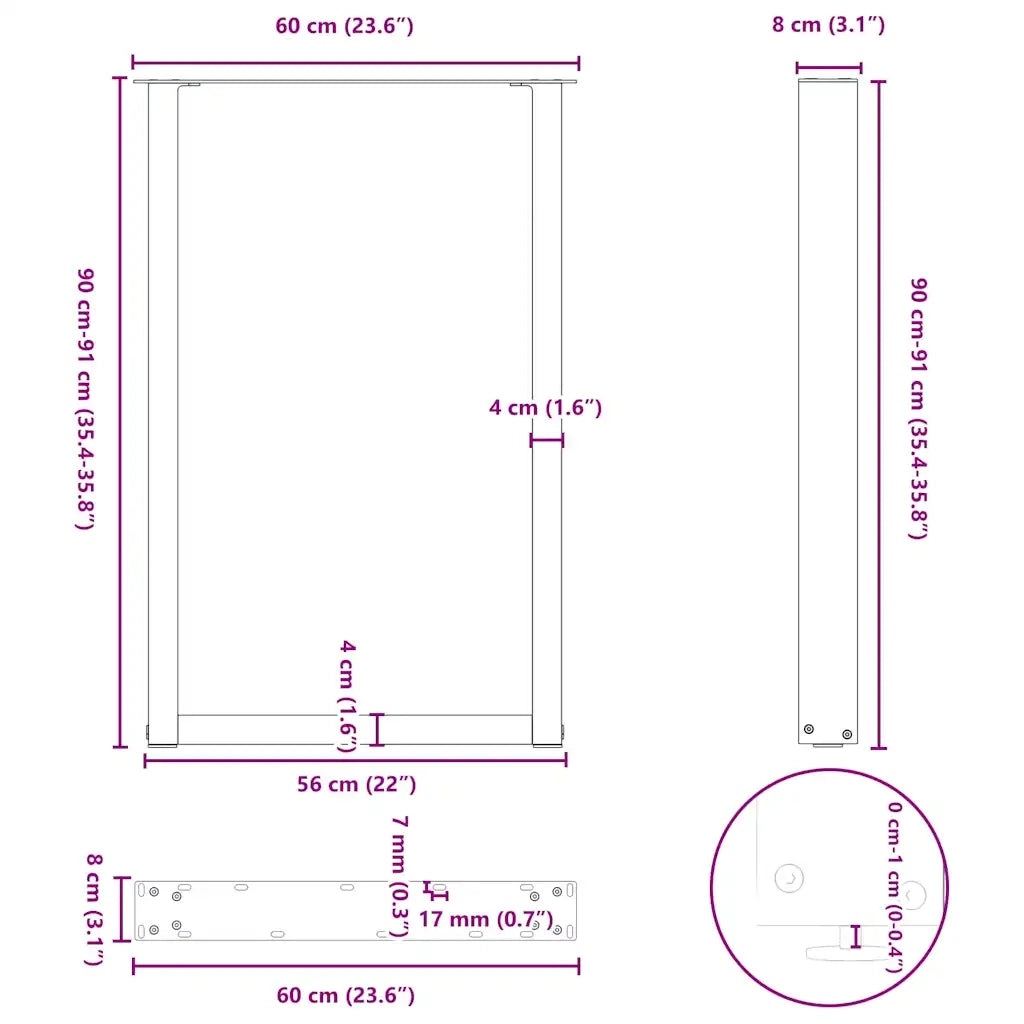 Gambe per tavolo da bar a forma di U 2 pz Antracite 60x(90-91) cm Acciaio 4013226