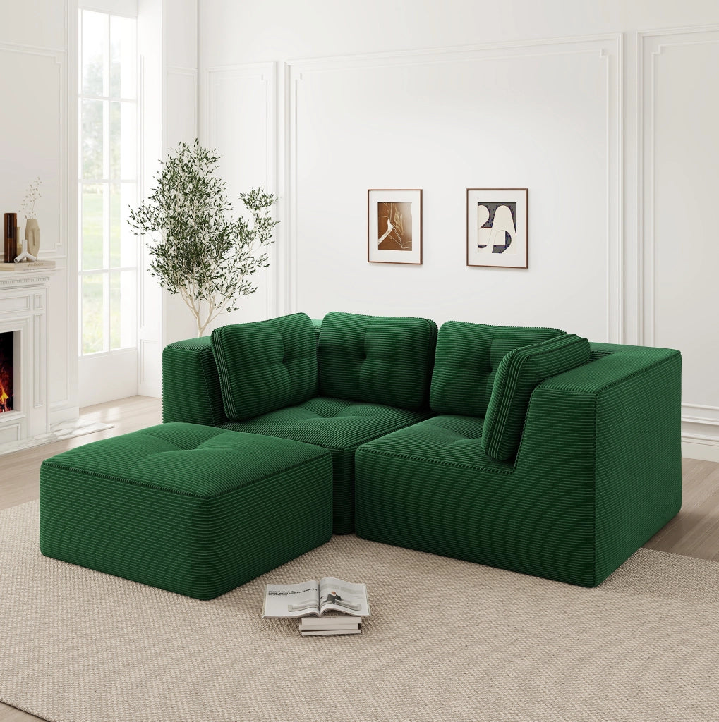 Divano angolare modulare in velluto a coste 208x177x69 cm; verde; senza montaggio