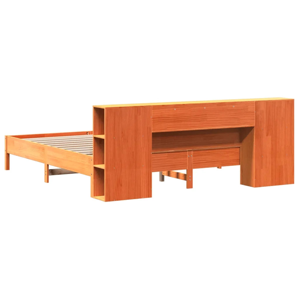 Letto matrimoniale | Letto per adulti | Letto Libreria senza Materasso Marrone Cera 200x200 cm in Pino