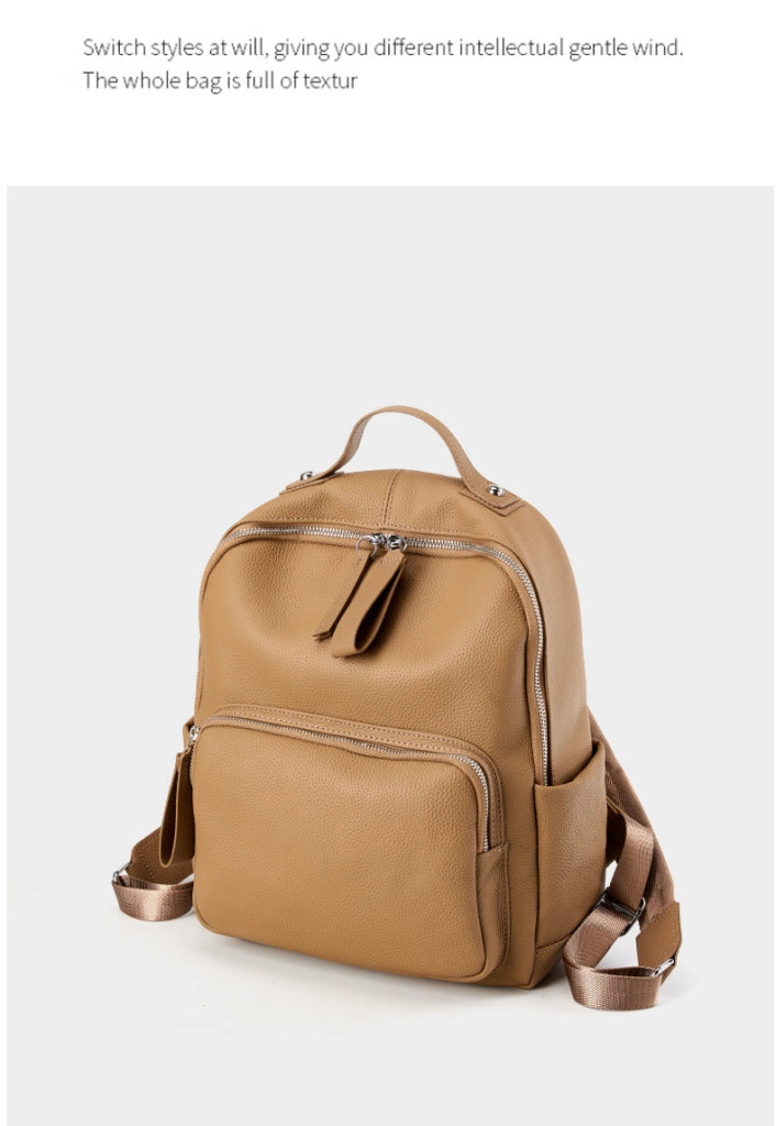 Zaino in vera pelle, borsa casual per la scuola, borsa da viaggio, marrone