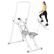 Stepper Vertical Climber Pieghevole con Impugnatura Regolabile, Pedali Antiscivolo e Monitor LCD, Bianco
