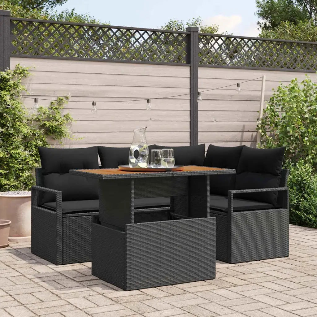 Set da Pranzo per Giardino con cuscino 5 pcs Nero e Marrone 3349708