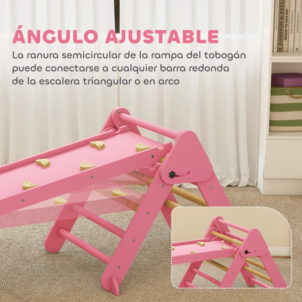 Triangolo di arrampicata Montessori con arco e rampa ¨C zephmum ¨C rosa 188x70 cm