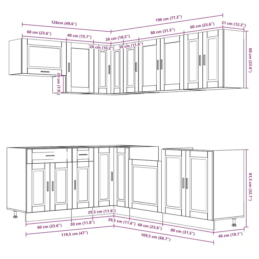 Set Mobili da Cucina 11 pz Porto Bianchi Lucido in Truciolato