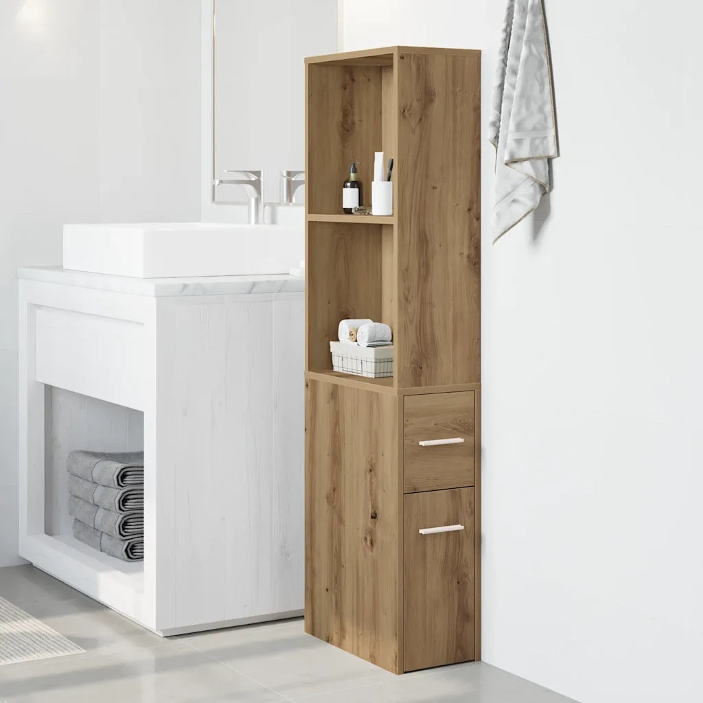 Mobile da Bagno Stretto con Ruote Rovere Artigianale Truciolato 855303