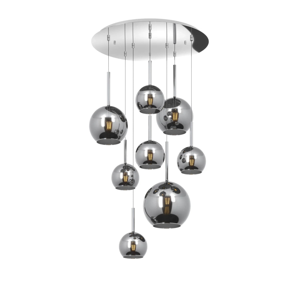 Lampadario Contemporaneo Future Metallo Cromo Vetro Mix 8 Luci E27