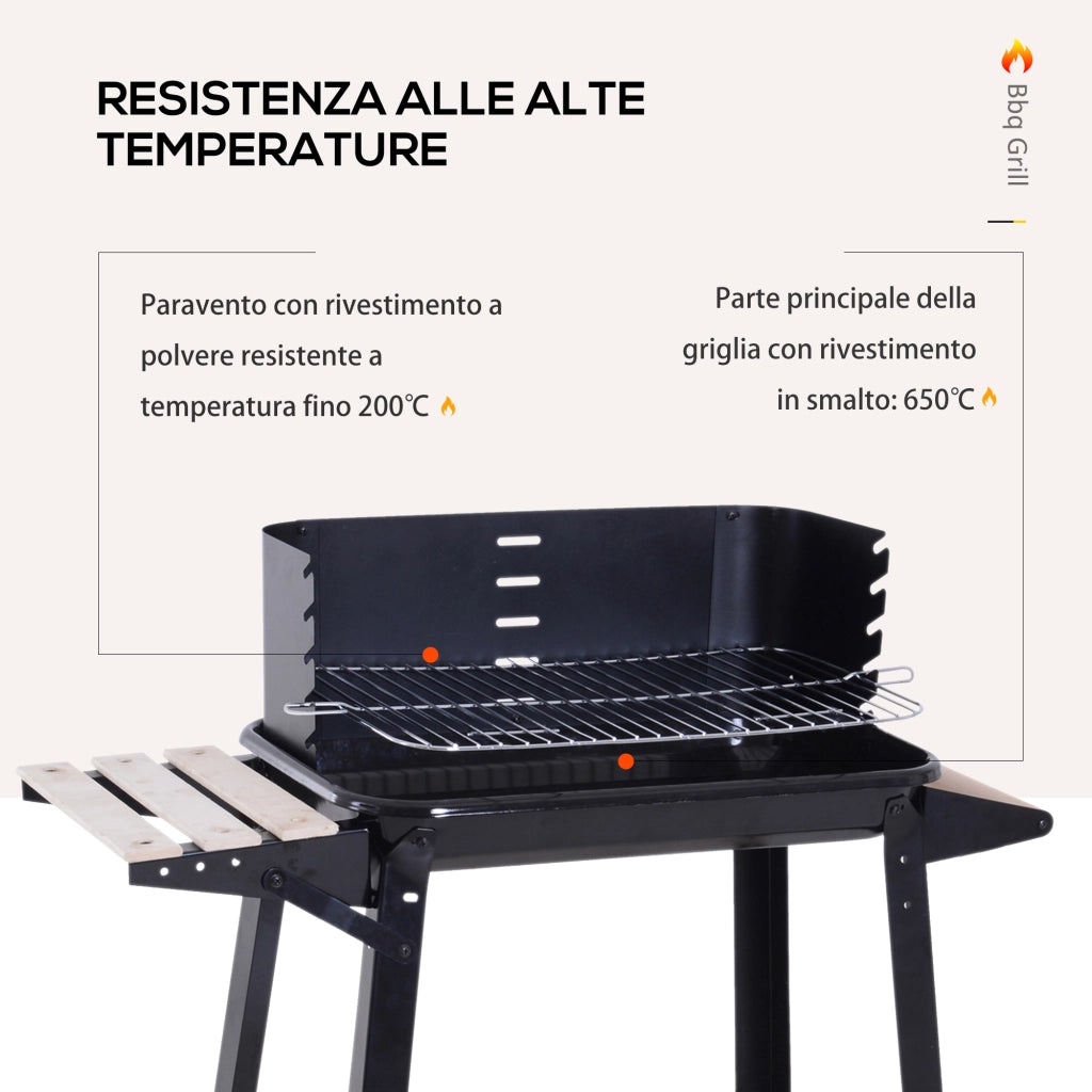 Easycomfort Barbecue a Carbone con Griglia Regolabile, Ripiani e Ruote, 83x37x87cm, Nero
