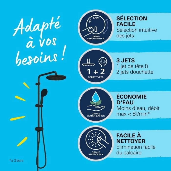 Colonna doccia con deviatore manuale - Risparmio idrico - GROHE Vitalio Start System 250 - Nero opaco - 266802431