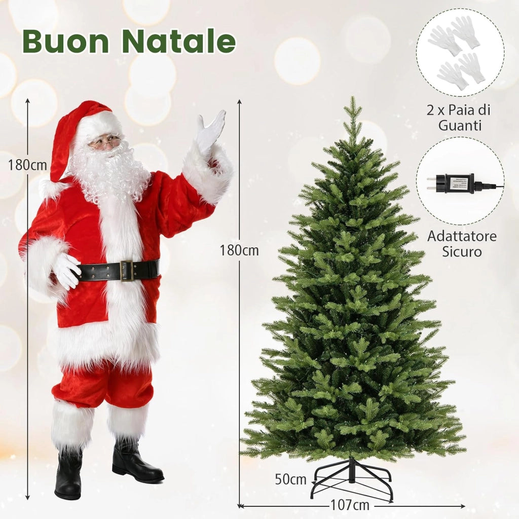 Albero di Natale 150/180/210 cm, Albero di Natale Pre-illuminato on Cerniera con 250/350 /470 Luci a LED Multicolori e Bianco Caldo, 11 Modalità di Illuminazione, 844/1168/1646 Rami (180 CM)