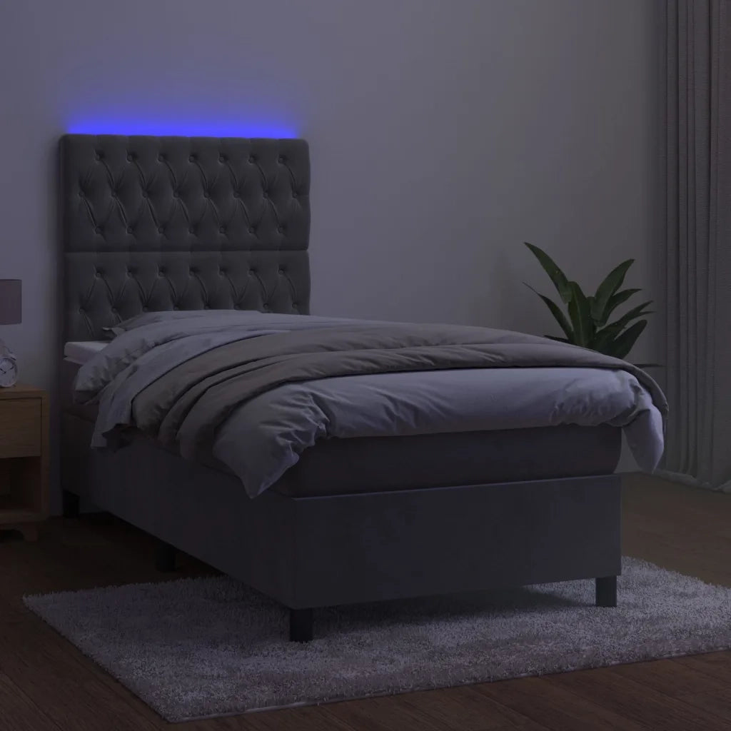 Letto a Molle Materasso e LED Grigio Chiaro 100x200 cm Velluto 3136287