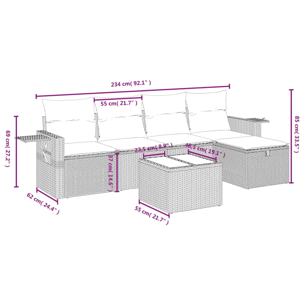 Set Divano da Giardino 6pz con Cuscini Grigio Chiaro Polyrattan 3263788