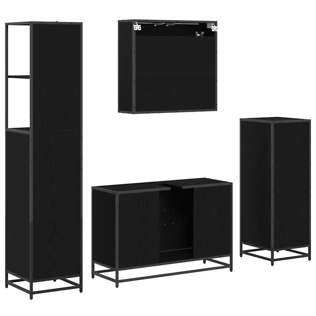 Set di mobili per il bagno 4 pcs Rovere Nero Legno multistrato 3402484