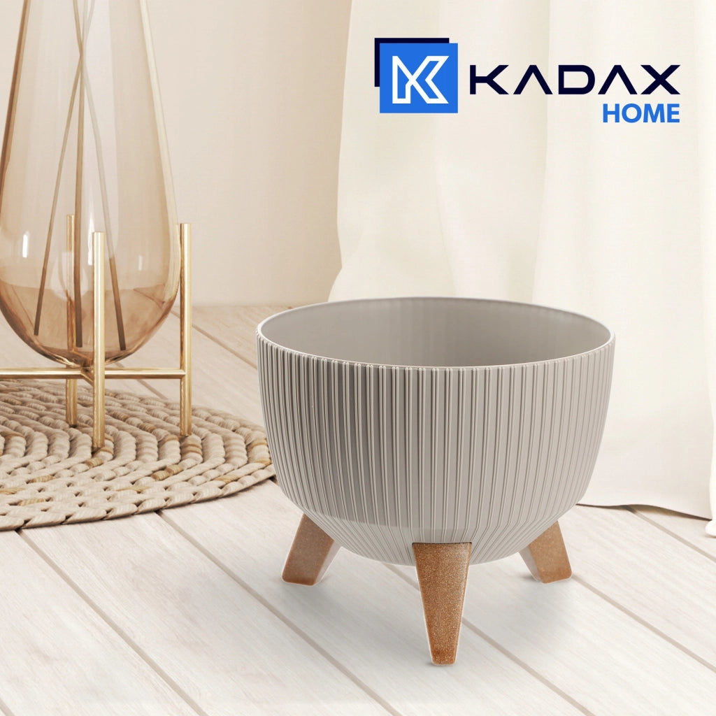 Vaso da fiori KADAX, fioriera, coperchio, gambe, inserto, supporto per fiori, 24 cm, beige, ciotola rotonda