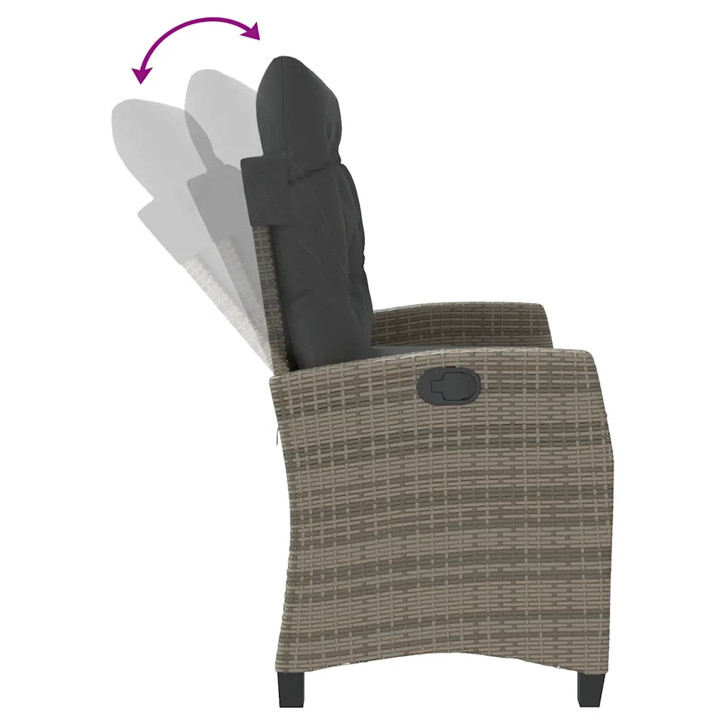 Panca Reclinabile da Giardino con Cuscini-Sgabello-Sedia da esterno Grigia in Polyrattan 490294
