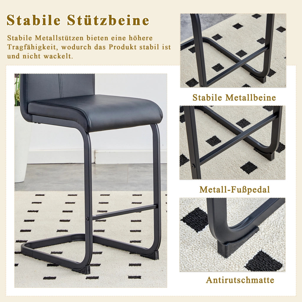 Coppia di sgabelli da bar con schienale e poggiapiedi, design moderno, in similpelle e metallo nero