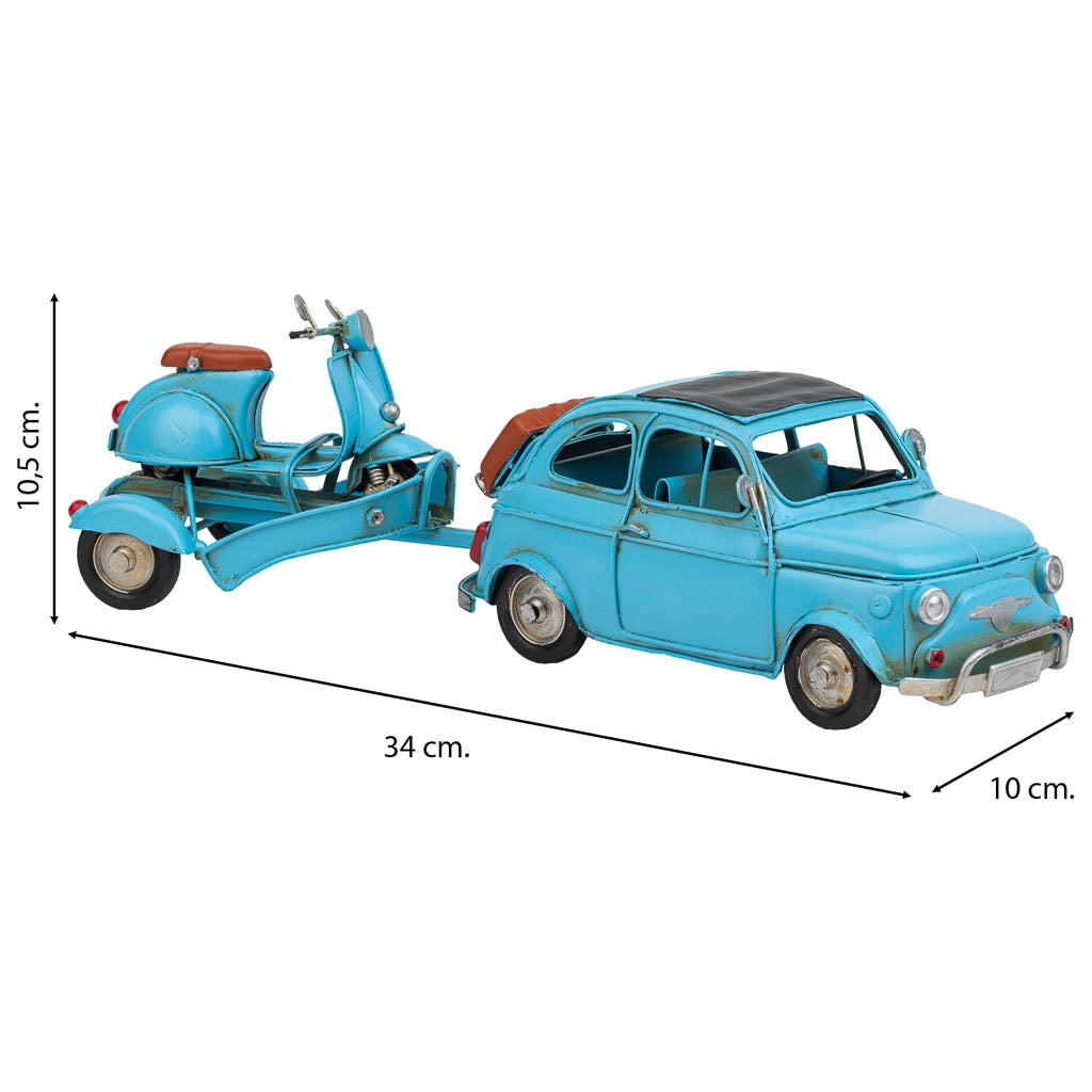 Carro traino con moto in metallo blu 34x10x10,5h