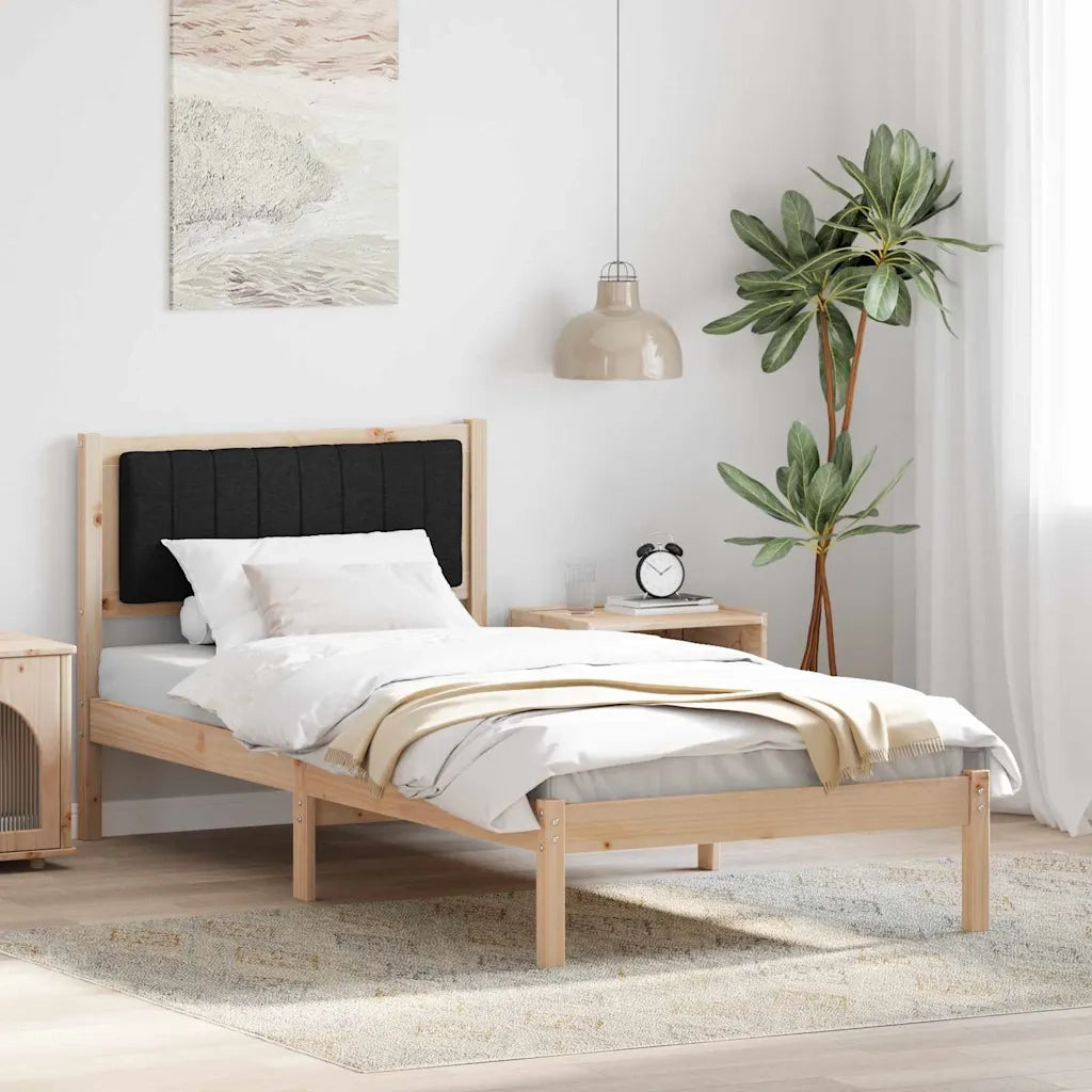 Letto con Testiera Rivestita Nero 90 x 200 cm Pino massello 878286